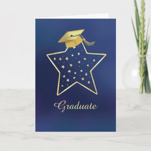 Graduation Star Congratulations Navy and Gold Look Card