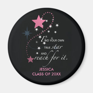 Graduation Star, Pink on Black Magnet