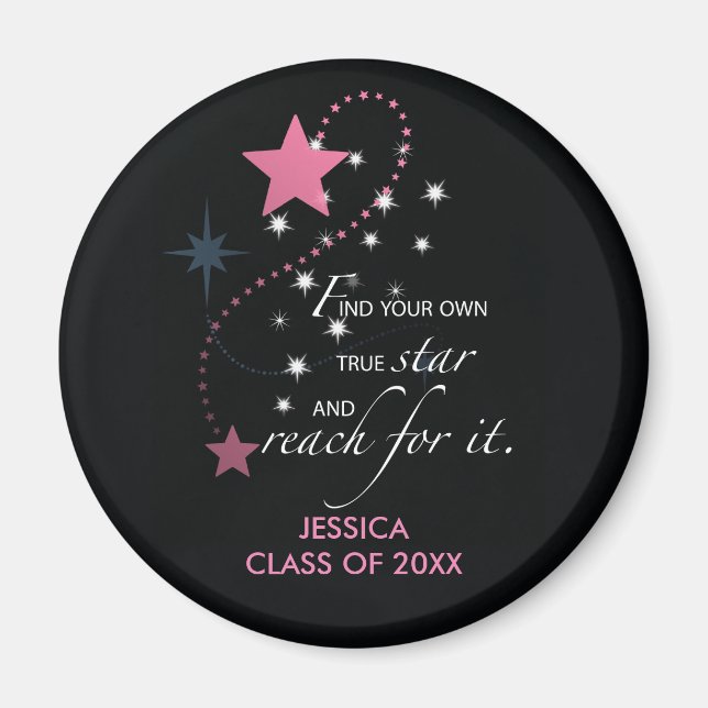Graduation Star, Pink on Black Magnet (Front)