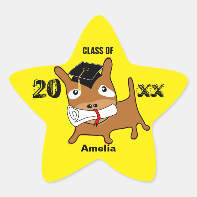 Graduation Star Puppy Sticker Yellow (Front)