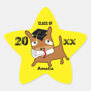Graduation Star Puppy Sticker Yellow