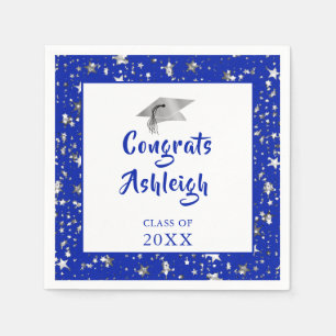 Graduation Stars Brush Script Royal Blue Napkin