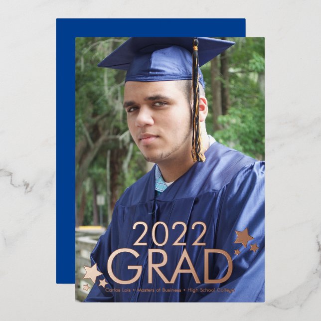 Graduation Stars Photo Pressed  Foil Announcement (Front/Back)