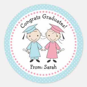 Graduation Stickers - Cute Stick Figure Boy Girl