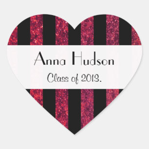 Graduation - Stripes, Lines, Glitter - Red Heart Sticker