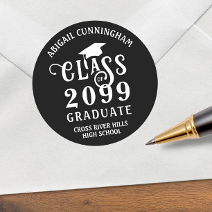 Graduation Stylish Class Year Custom Colour Classic Round Sticker