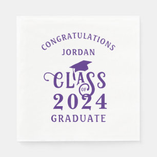 Graduation Stylish Purple Class of Year Congrats Napkin