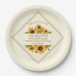 Graduation Sunflowers Floral Graduation  Paper Plate