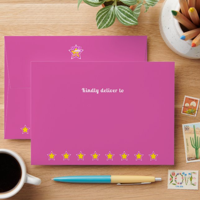 Graduation Super Grad Pink Rectangular Editable  Envelope (Desk)