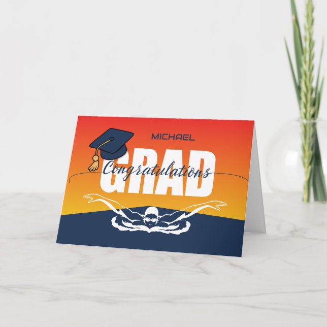 Graduation Swimming Athlete Congratulations Grad Card (Front)