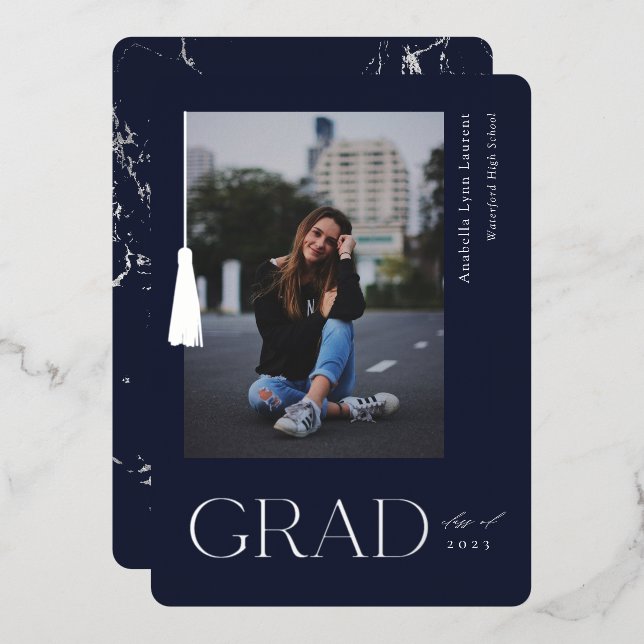 Graduation Tassel Photo Foil Announcement  (Front/Back)