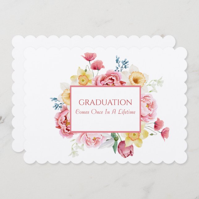 Graduation Tea Daughter Pink Peonies Invitation (Front/Back)