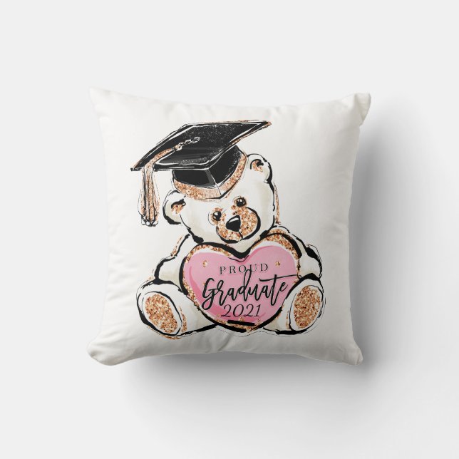 Graduation Teddy Bear Throw Pillow (Front)