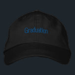 Graduation Text Blue Text Custom Black  Embroidered Hat<br><div class="desc">Graduation Text Name Hats

 Black Colour Hats with Thin Block Font

Super and Cool Embroidered Cap</div>