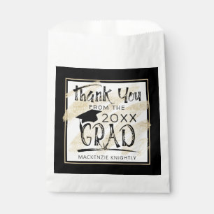 Graduation Thank You Black Gold Hand Lettered Favour Bags