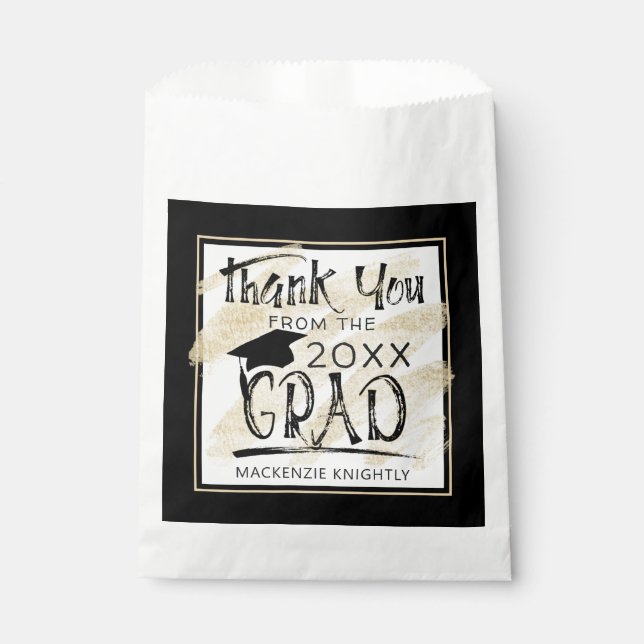 Graduation Thank You Black Gold Hand Lettered Favour Bags (Front)