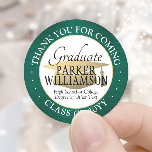 Graduation Thank You Brushed Green Gold and White Classic Round Sticker