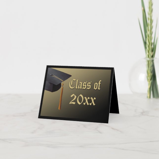 Graduation Thank You Card, Black and Gold Cap (Front)