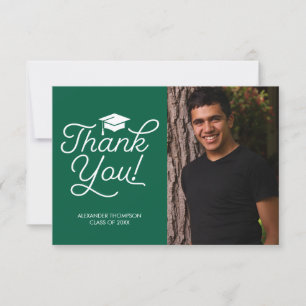 Graduation Thank You Card - Simple, Photo, Green