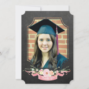 Graduation Thank You Chalkboard Floral Photo Invitation