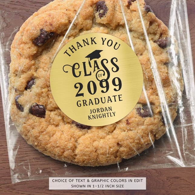 Graduation Thank You Custom Colour Faux Gold Foil Classic Round Sticker (Creator Uploaded)