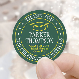 Graduation Thank You Elegant Green Gold Yellow Classic Round Sticker