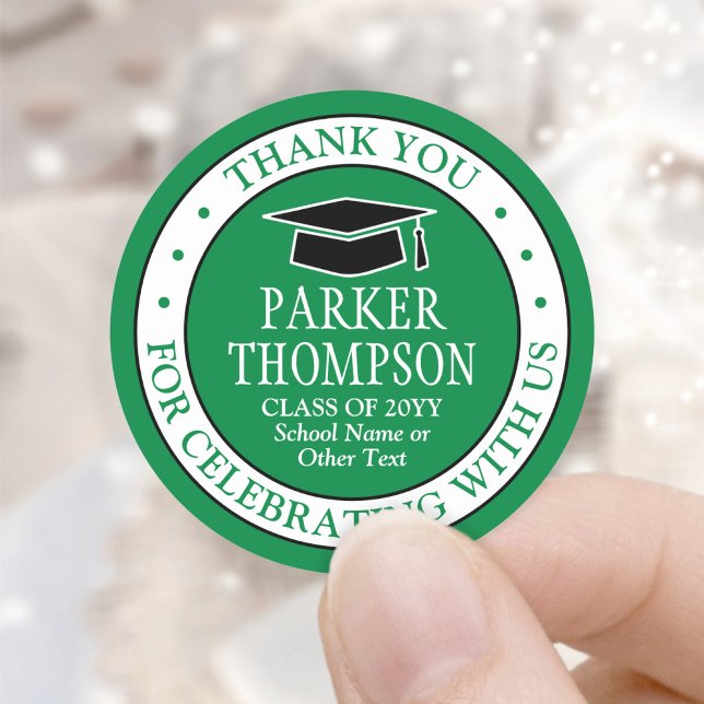Graduation Thank You Elegant Green White and Black Classic Round Sticker (Creator Uploaded)