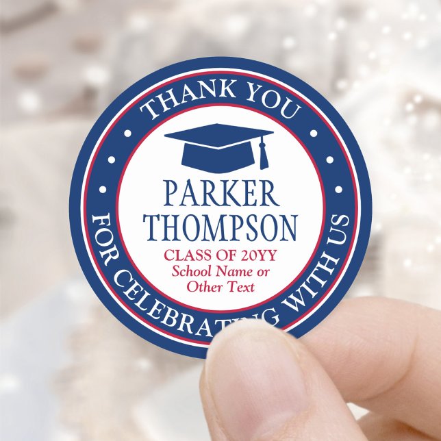 Graduation Thank You Elegant Red White and Blue Classic Round Sticker (Creator Uploaded)