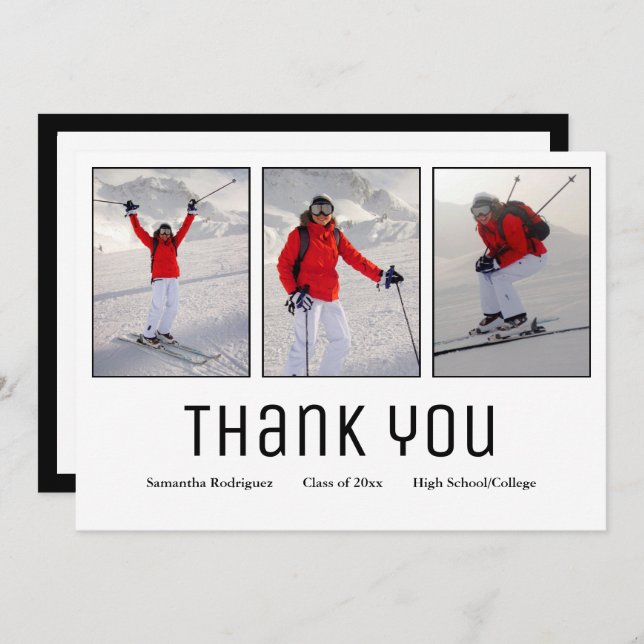 Graduation Thank You Modern Grad 3 Photo Announcement (Front/Back)