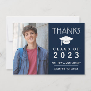 Graduation Thank You Modern Photo Blue
