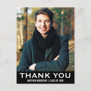 Graduation Thank You Modern Photo Postcard BW