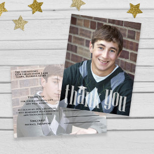 Graduation Thank You Modern Two Photo Script Postcard