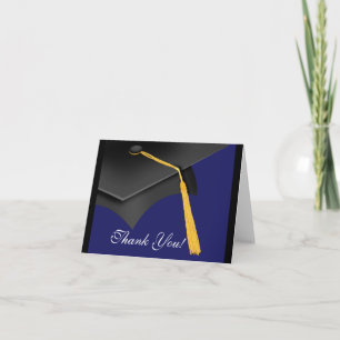 Graduation Thank You Note Card Black Blue Grad Cap