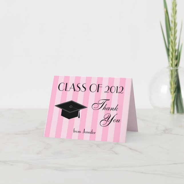 Graduation Thank You Note Card -- Pink Stripe (Front)