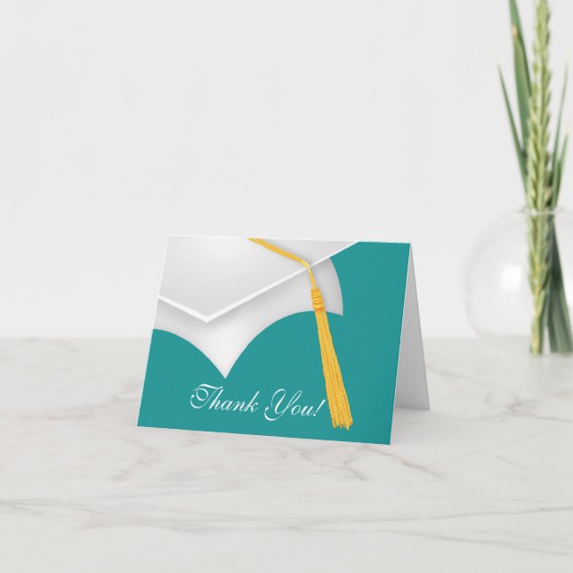 Graduation Thank You Note Card white Blue Grad Cap (Front)