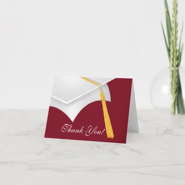 Graduation Thank You Note Card White Maroon Cap (Front)