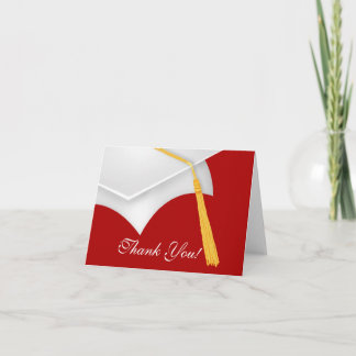 Graduation Thank You Note Card white Red Grad Cap