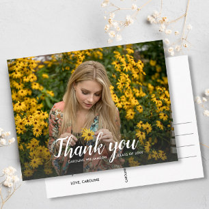 Graduation Thank You One Large Photo Chic Script Postcard