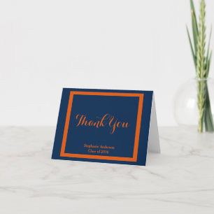 Graduation Thank You, Orange/Navy Personalised You Card