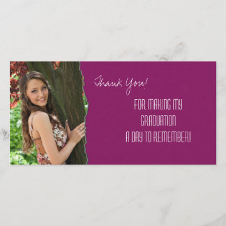 Graduation Thank You Photo Card Pink Torn Paper