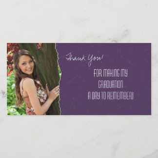 Graduation Thank You Photo Card Purple Torn Paper