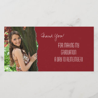 Graduation Thank You Photo Card Red Torn Paper