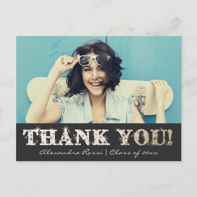 Graduation Thank You Postcard | Gold (Front)