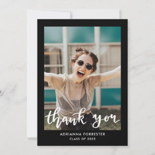 Graduation Thank You Script Black Grad Photo Card