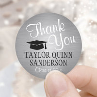 Graduation Thank You Script Brushed Silver Grey