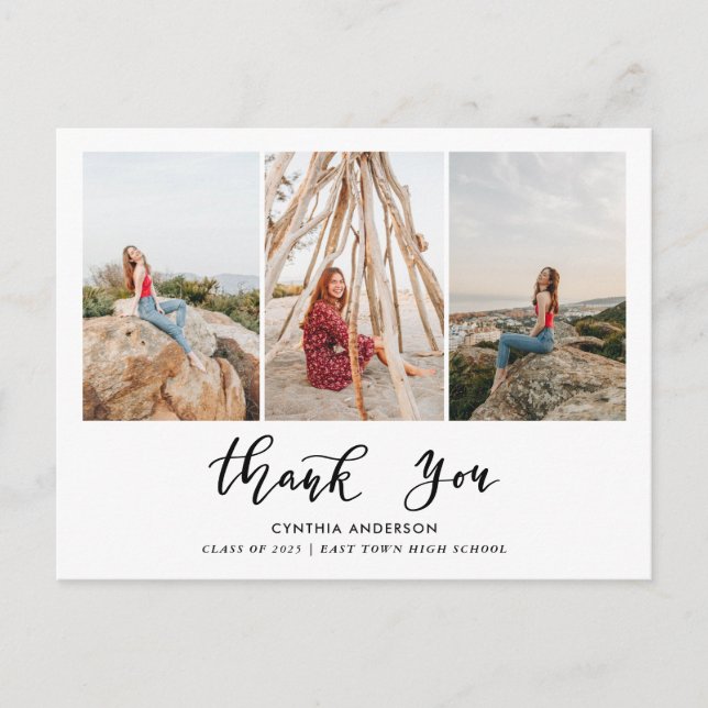 Graduation Thank You Script Modern Grad Photo Postcard (Front)