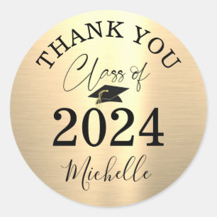 Graduation THANK YOU Script Name Class Year Classic Round Sticker