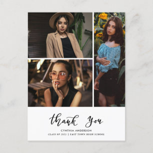 Graduation Thank You Script Three Grad Photo Postcard