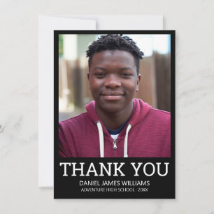 Graduation Thank You Simple Photo Black Card