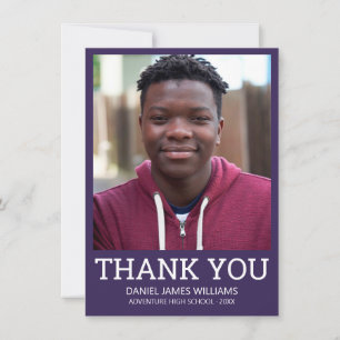 Graduation Thank You Simple Photo Purple Card